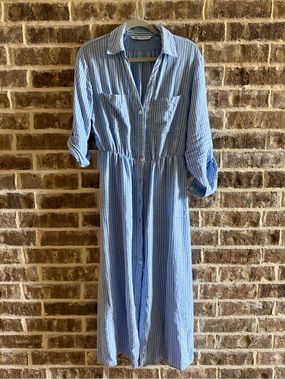 🙌PRACTICALLY PERFECT. Missing belt loops. Zara Blue White Striped Shirt Dress S